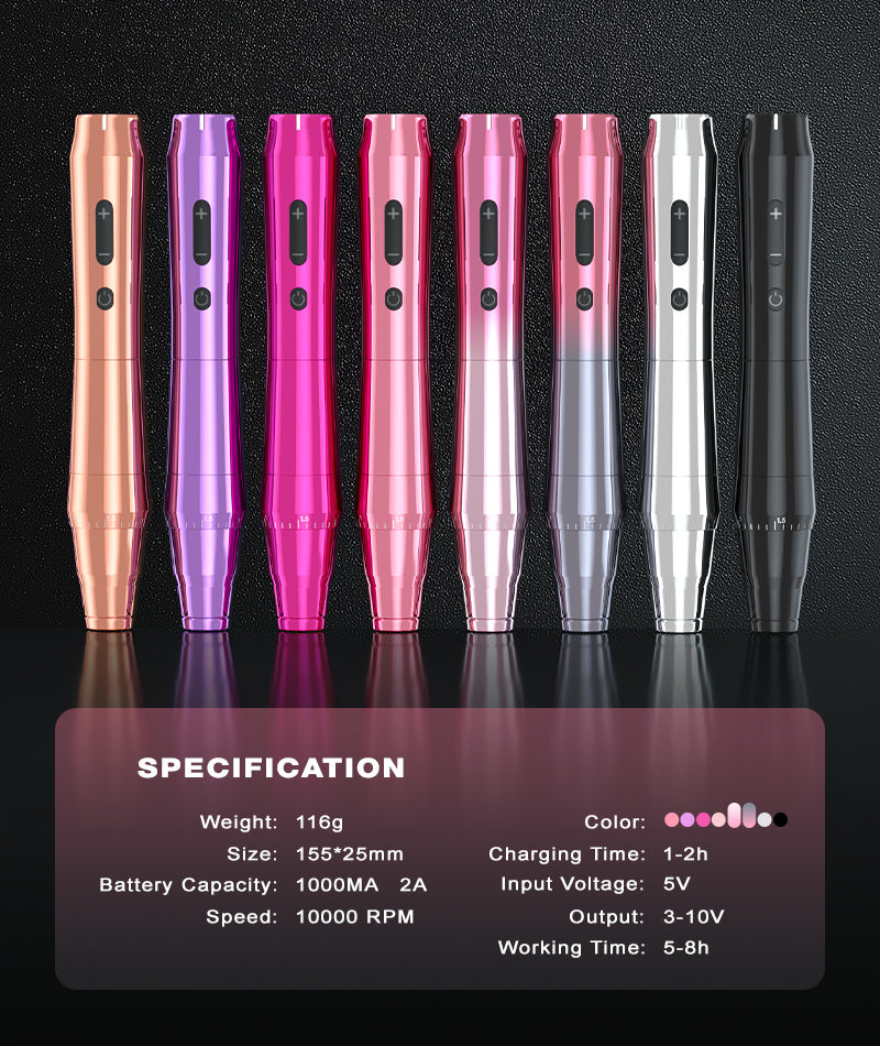 Biomaser TP010 Wireless PMU Machine Kit - Dual Battery, Swiss Motor, Silent for Brows & Lips