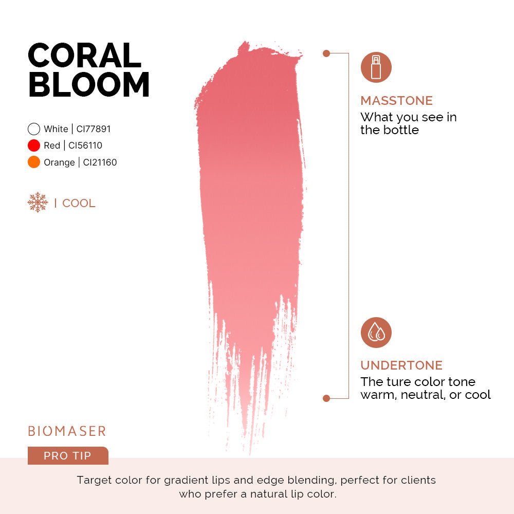 BiomaserPowder PMU Pigment Ink for Lips,Coral Bloom | Coral Pink