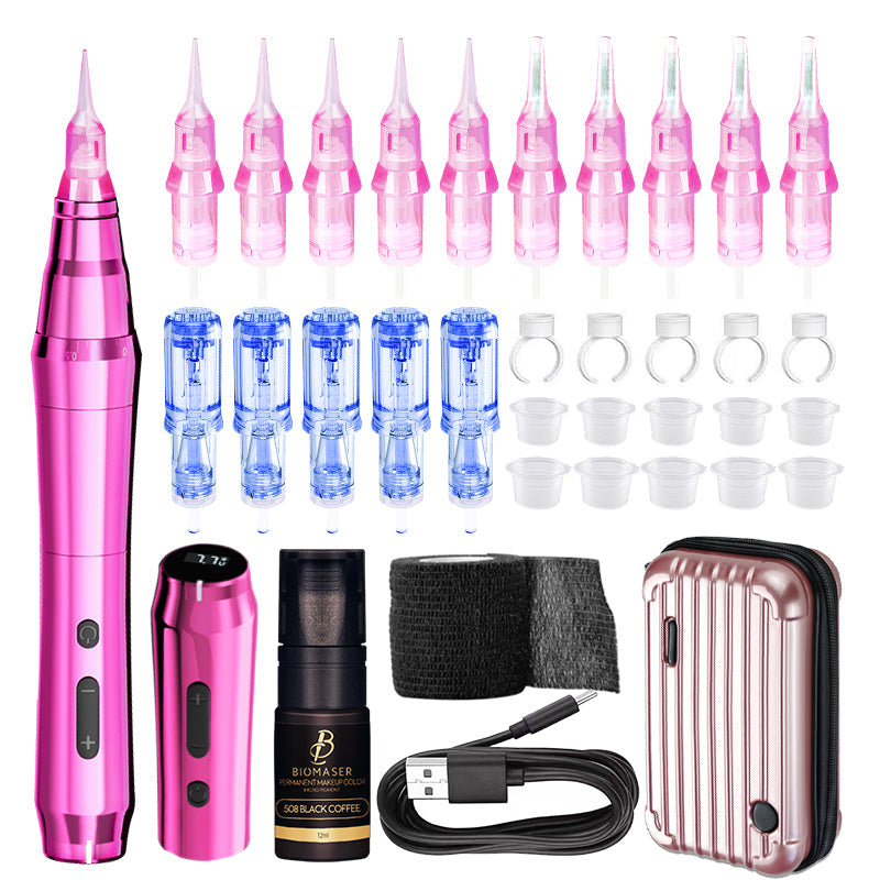 Biomaser TP010 Wireless PMU Machine Kit - Dual Battery, Swiss Motor, Silent for Eyebrows & Lips