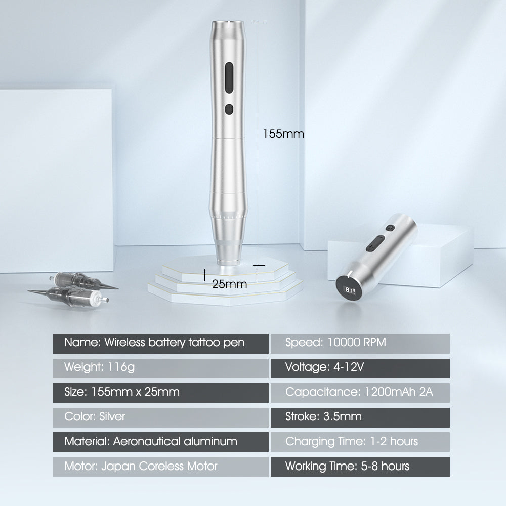 Biomaser TP010 Wireless PMU Machine Kit - Dual Battery, Swiss Motor, Silent for Eyebrows & Lips