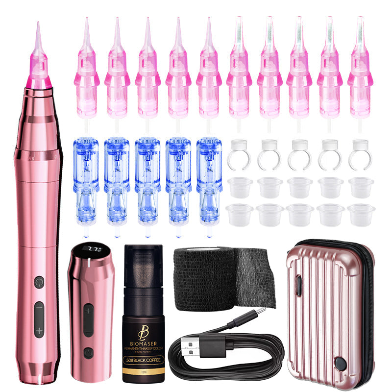 Biomaser TP010 Wireless PMU Machine Kit - Dual Battery, Swiss Motor, Silent for Eyebrows & Lips