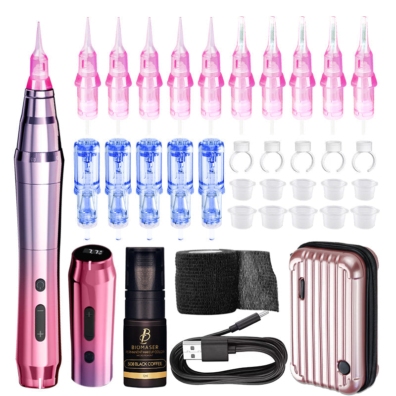 Biomaser TP010 Wireless PMU Machine Kit - Dual Battery, Swiss Motor, Silent for Eyebrows & Lips
