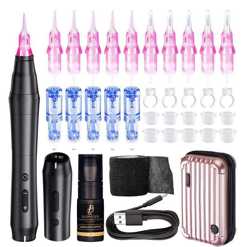 Biomaser TP010 Wireless PMU Machine Kit - Dual Battery, Swiss Motor, Silent for Eyebrows & Lips