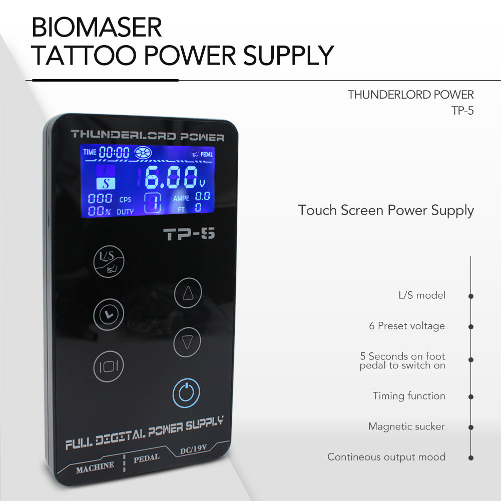 Fuente de alimentación para máquina de tatuaje dual TP-5 con pantalla táctil LCD digital inteligente ThunderlordPower