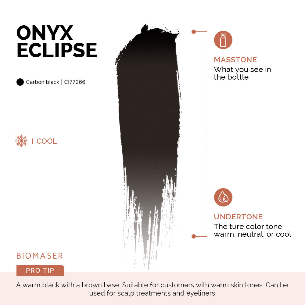 Tinta pigmentada Biomaser Powder PMU para delineador de ojos y cuero cabelludo, Onyx Eclipse | Tinta negra 02