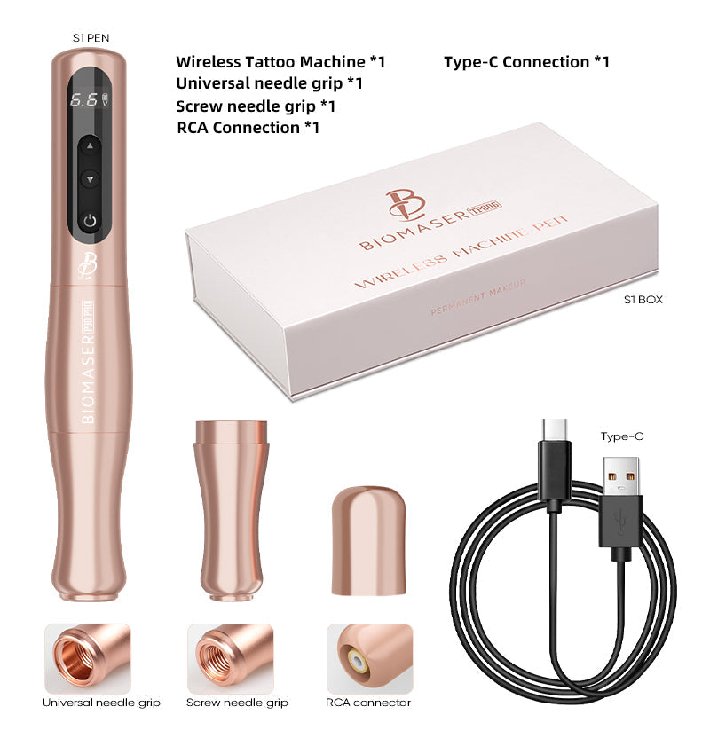 Biomaser P90 PRO Wireless PMU Pen - Long-Lasting, Silent & Portable for Brows/Lips/Eyeliner