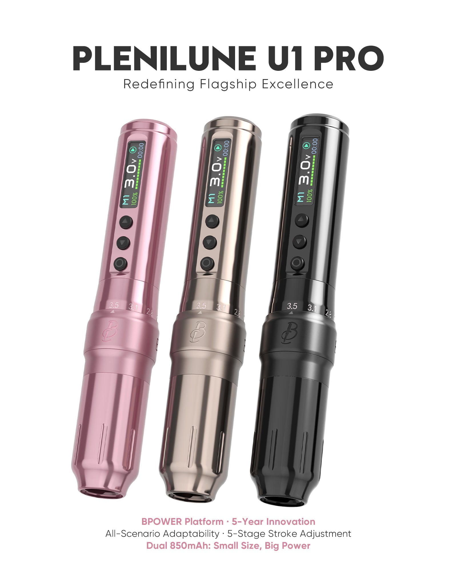 Biomaser U1 Pro Wireless Tattoo PMU Machine Adjustable Stroke Dual Battery