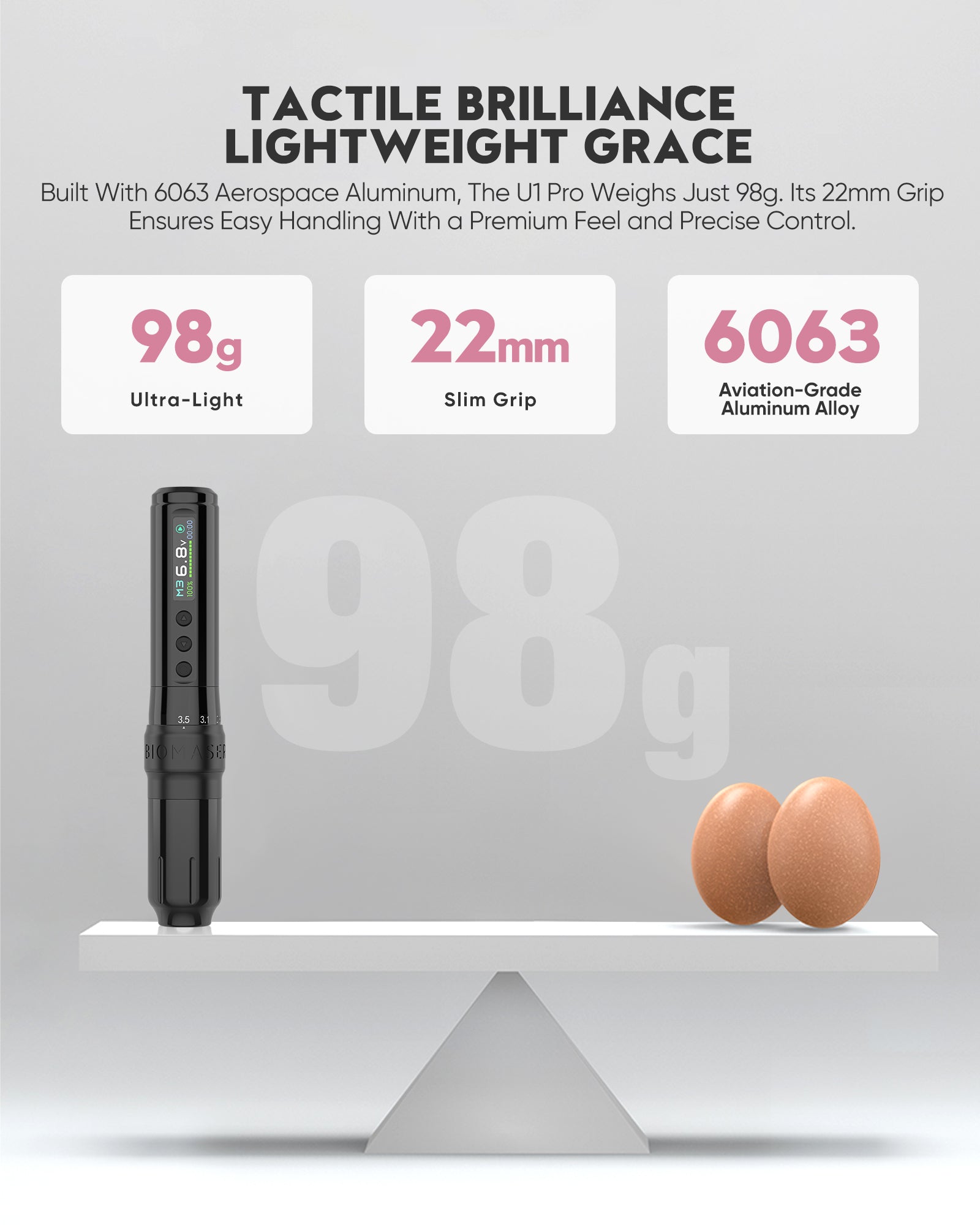 Biomaser U1 Pro Wireless Tattoo PMU Machine Adjustable Stroke Dual Battery