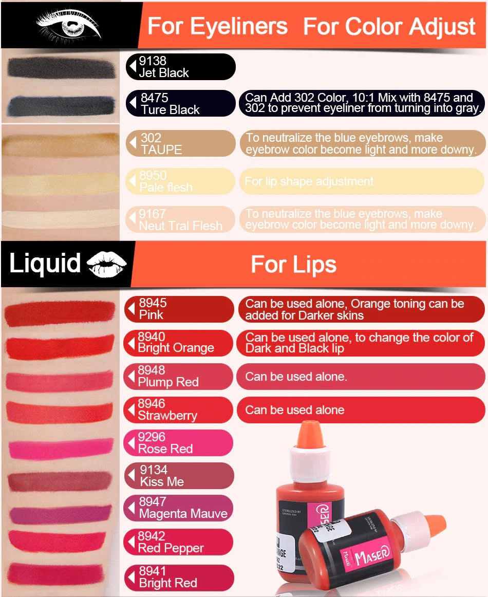 Maser Professional Permanent Makeup Pigment for Lips Brows and Eyeliner